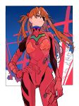  1girl absurdres blue_eyes bodysuit brown_hair evangelion:_3.0_you_can_(not)_redo eyepatch hand_on_hip highres interface_headset kko_(um7mr) long_hair neon_genesis_evangelion pilot_suit plugsuit rebuild_of_evangelion red_bodysuit shikinami_asuka_langley solo souryuu_asuka_langley two_side_up 