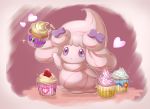  alcremie alcremie_(ribbon_sweet) alcremie_(vanilla_cream) commentary_request creature cupcake food fruit full_body gen_8_pokemon heart highres itsumiruka no_humans pokemon pokemon_(creature) ribbon simple_background solo sparkle strawberry 