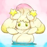  :d alcremie alcremie_(rainbow_swirl) alcremie_(star_sweet) commentary_request creature full_body gen_8_pokemon happy multicolored multicolored_background nanami_marron no_humans open_arms open_mouth pokemon pokemon_(creature) smile solo standing star yellow_eyes 