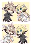  1boy 1girl ? blonde_hair blue_eyes braid brown_hair crossdressinging dress fate/apocrypha fate_(series) formal hair_ribbon haoro jeanne_d&#039;arc_(fate)_(all) red_eyes ribbon short_hair sieg_(fate/apocrypha) suit tagme wedding_dress 