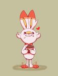  artisadie brown_background bunny_focus commentary creature eating english_commentary fire food full_body gen_8_pokemon happy heart highres holding holding_food looking_at_viewer no_humans poke_puff pokemon pokemon_(creature) rabbit scorbunny simple_background smile smoke solo 