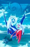  2018 blue_sky clouds cloudy_sky commentary creature day english_commentary flying full_body galahawk gen_3_pokemon highres latias latios legendary_pokemon looking_at_viewer no_humans outdoors pokemon pokemon_(creature) sky 