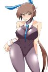  1girl aile bodystocking bodysuit brown_hair bunnysuit gloves green_eyes highres looking_at_viewer robot_ears rockman rockman_zx short_hair shorts smile solo spandex tgxx3300 