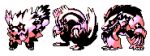  claws commentary creature english_commentary full_body galarian_form galarian_linoone galarian_zigzagoon gen_8_pokemon monochrome no_humans obstagoon pat_attackerman pixel_art pokemon pokemon_(creature) standing tongue tongue_out transparent_background 