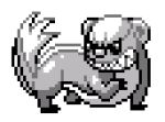  commentary creature english_commentary full_body gen_7_pokemon greyscale lowres monochrome no_humans pat_attackerman pixel_art pokemon pokemon_(creature) solo sprite standing standing_on_three_legs transparent_background yungoos 