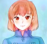  1girl brown_eyes brown_hair closed_mouth earrings jewelry kaze_no_tani_no_nausicaa looking_at_viewer nausicaa short_hair smile solo 