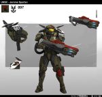  1boy ammunition armor breastplate energy_gun full_armor full_body gun halo_(game) halo_wars helmet holding holding_gun holding_weapon leg_armor pauldrons power_armor railgun science_fiction simple_background solo spartan_(halo) sttheo tagme weapon 