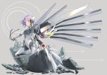  1girl absurdres android breasts cable commentary_request electricity grey_background hakohako-does highres joints looking_at_viewer mechanical_wings original parted_lips purple_hair red_eyes robot_ears robot_joints small_breasts solo wings 