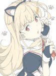  1girl animal_ear_fluff animal_ears black_gloves black_ribbon black_serafuku blonde_hair cat_ears gloves hair_flaps hair_ornament hair_ribbon hairclip kantai_collection long_hair looking_at_viewer neckerchief ninimo_nimo paw_pose paw_print red_eyes red_neckwear remodel_(kantai_collection) ribbon scarf school_uniform serafuku solo upper_body white_background white_scarf yuudachi_(kantai_collection) 