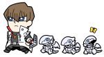  1boy belt bkub blue-eyes_white_dragon blue_eyes brown_hair bug butterfly card card_pendant chibi closed_mouth coat collared_coat dragon duel_disk insect jewelry kaiba_seto male_focus pendant shirt simple_background white_background yuu-gi-ou 