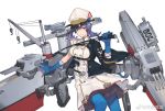  1girl bare_shoulders blue_gloves blue_legwear blue_oath breasts buttons character_request crane_(machine) double-breasted dress gloves grin hat highres holding large_breasts looking_at_viewer machinery medium_hair official_art pantyhose peaked_cap purple_hair rainli riding_crop san_francisco_(blue_oath) simple_background sleeveless sleeveless_dress smile solo turret violet_eyes white_background white_dress white_headwear 