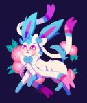 :3 alternate_color black_background commentary creature floral_background full_body gen_6_pokemon highres looking_at_viewer no_humans pokemon pokemon_(creature) shiny_pokemon signature simple_background solo sylveon tonestarr violet_eyes 