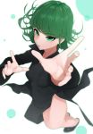  1girl ass bangs black_footwear black_hair breasts curly_hair green_eyes green_hair looking_at_viewer one-punch_man parted_lips senju_(snz0) solo tatsumaki 