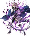  1boy alternate_costume argon_(exys) aura barefoot cape corrin_(fire_emblem) corrin_(fire_emblem)_(male) fire_emblem fire_emblem_fates fire_emblem_heroes full_body gloves glowing glowing_eyes highres official_art pointy_ears red_eyes solo teeth transparent_background white_hair 