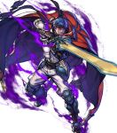  1boy alternate_costume armor armored_boots aura belt blue_hair boots cape fingerless_gloves fire_emblem fire_emblem:_radiant_dawn fire_emblem_heroes fujisaka_kimihiko full_body gloves headband highres ike_(fire_emblem) official_art ragnell red_eyes solo sword transparent_background weapon 