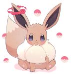  clarevoir closed_mouth commentary creature eevee english_commentary full_body gen_1_pokemon gigantamax gigantamax_eevee looking_at_viewer no_humans pokemon simple_background sitting smile solo violet_eyes white_background 