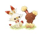  :d ^_^ brown_eyes buneary bunny_focus closed_eyes commentary_request creature full_body gen_4_pokemon gen_8_pokemon happy looking_at_another minamo_(pixiv17726065) no_humans open_mouth pokemon pokemon_(creature) rabbit scorbunny simple_background sitting smile white_background 