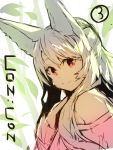  1girl animal_ear_fluff animal_ears bangs closed_mouth commentary_request cover cover_page eyebrows_visible_through_hair fox_ears grey_hair hair_between_eyes hand_up long_hair long_sleeves looking_at_viewer off-shoulder_shirt off_shoulder original pink_shirt plant red_eyes shirt sketch sleeves_past_wrists smile solo yuuji_(yukimimi) 