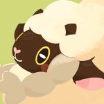  commentary_request gen_8_pokemon green_background manse no_humans pokemon pokemon_(creature) sheep simple_background smile solo wooloo 
