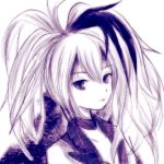  1girl collar commentary expressionless flower_(vocaloid) highres jacket kiyo_ton_ton long_hair looking_at_viewer monochrome multicolored_hair ponytail portrait purple_hair sleeveless sleeveless_jacket streaked_hair violet_eyes vocaloid white_hair 