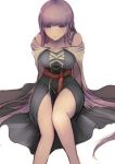  1girl cape closed_mouth dress fire_emblem fire_emblem:_the_binding_blade fire_emblem_heroes highres jtaka long_hair purple_hair simple_background sitting solo sophia_(fire_emblem) violet_eyes white_background 