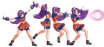  1girl asamiya_athena bike_shorts bow cropped_shirt fingerless_gloves gloves hair_bow highres jheflow45 long_hair midriff navel purple_hair skirt the_king_of_fighters the_king_of_fighters_2002 