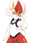  brown_eyes bunny_focus cinderace closed_mouth commentary_request cowboy_shot creature frown gen_8_pokemon minamo_(pixiv17726065) no_humans pokemon pokemon_(creature) rabbit serious simple_background solo standing white_background 