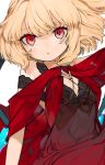  1girl alternate_costume black_dress blonde_hair commentary crystal dress flandre_scarlet gotoh510 looking_at_viewer red_dress red_eyes short_hair sleeveless sleeveless_dress solo touhou upper_body white_background wings 
