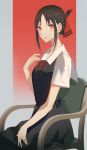 1girl anime_coloring black_hair chair concept_art highres kaguya-sama_wa_kokurasetai_~tensai-tachi_no_renai_zunousen~ oiessw red_eyes school_uniform self_upload shinomiya_kaguya shuuchiin_academy_school_uniform solo uniform