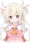  1girl ascot bangs blonde_hair fate/kaleid_liner_prisma_illya fate_(series) gloves hands_up illyasviel_von_einzbern ixy long_hair looking_at_viewer magical_girl orange_neckwear prisma_illya red_eyes simple_background solo upper_body white_background white_gloves 