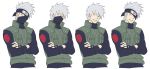  1boy closed_eyes covered_mouth facial_mask fingerless_gloves forehead_protector gloves grey_hair happy hatake_kakashi headband kanata_(loser51) konohagakure_symbol long_sleeves male_focus mask mole mole_under_mouth naruto naruto_(series) ninja one_eye_covered scar scar_across_eye short_hair silver_hair smile spiky_hair vest white_hair 