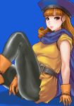  belt boots brown_eyes dragon_quest dragon_quest_iv dress earrings gloves hat jewelry lips long_hair lowres matoyama oekaki pantyhose red_hair redhead yellow_dress 