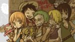  bandanna black_hair blonde_hair brown_hair crew dress earring everyone female franky goggles green_hair grin hat lowres male monkey_d_luffy nami necktie nico_robin one_piece orange_hair pirate roronoa_zoro sanji scar skeleton smile smoking straw_hat tony_tony_chopper usopp vest wanted_poster x yukke 