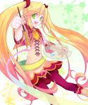  blonde_hair boots colorful colors dress flat_chest gradient_hair green_eyes jpeg_artifacts koto_(colorcube) long_hair looking_at_viewer multicolored_hair open_mouth orange_hair original paint paintbrush painting pantyhose pink_hair red_legwear smile twintails two-tone_hair 
