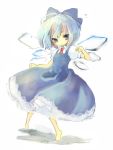 bad_id barefoot blue_eyes blue_hair bow cirno himehi short_hair solo sweat touhou wings 
