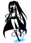  belt bikini_top black_hair black_rock_shooter black_rock_shooter_(character) blue_eyes boots chain chains coat flat_chest front-tie_top gloves glowing glowing_eyes hood hooded_jacket jacket kaze13_(pixiv) knee_boots long_hair midriff navel pale_skin short_shorts shorts solo star twintails uneven_twintails very_long_hair 