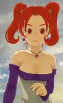  breasts cleavage corset dragon_quest dragon_quest_viii dress earrings jessica_albert jewelry large_breasts necklace pigtails red_eyes red_hair redhead strapless_dress twintails 