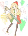  :3 blonde_hair blue_eyes dress food_themed_clothes fork hair_as_food italy long_hair original oversized_object pantyhose pasta-chan tomato 