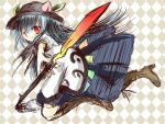  blue_hair food fruit hat hinanawi_tenshi kohinata_raichi long_hair peach peaches sword sword_of_hisou touhou weapon 