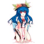  food fruit hat hinanawi_tenshi kuku long_hair pale_skin peach peaches red_eyes ribbon ribbons tears touhou 