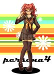  kujikawa_rise persona persona_4 red_hair redhead school_uniform skirt smile thigh-highs thighhighs twintails 