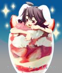 black_hair bunny_ears cup food fruit girl_in_a_cup in_container in_cup in_food inaba_tewi minigirl rabbit_ears short_hair strawberries strawberry sweets touhou 