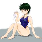  brown_eyes competition_swimsuit goggles green_hair macla one-piece_swimsuit original short_hair sitting solo swim_cap swimcap swimsuit 