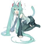  all_fours animal_ears black_legwear blue_eyes blue_hair blush cat_ears chachie detached_sleeves hatsune_miku headset kneeling long_hair open_mouth solo tail thigh-highs thighhighs twintails very_long_hair vocaloid 