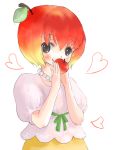  &lt;3 apples blush food fruit hair_as_food heart holding holding_fruit maromi_(am97) maromi_(artist) multicolored_hair original ringo-chan short_hair two-tone_hair 