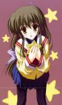  brown_hair clannad ibuki_fuuko long_hair pantyhose school_uniform star stars yellow_eyes 