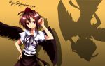  black_hair black_wings highres mukai_nao ribbon ribbons shadow shameimaru_aya short_hair touhou wings 