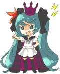  chibi crown fang green_eyes green_hair hat hatsune_miku long_hair lowres pointing thigh-highs thighhighs twintails urate_(mearo) very_long_hair vocaloid world_is_mine_(vocaloid) 