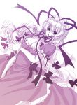  breasts cleavage closed_fan dress fan folding_fan frilled_dress frills gradient hair_bow hat long_hair monochrome purple ribbon ribbons shima_(pixiv) shima_chiyo shima_tiyo touhou yakumo_yukari 