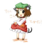  azuma_ezu brown_hair cat_ears cat_tail chen chibi china_dress chinadress chinese_clothes earrings flower hat jewelry lowres multi_tail multiple_tails ribbon ribbons short_hair tail touhou 